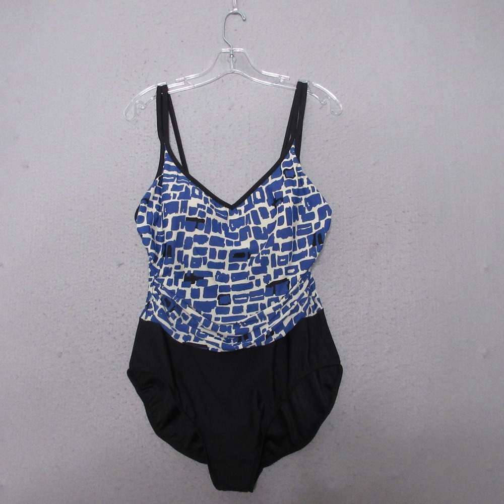 Miraclesuit One Piece Swimsuit Geometric Ruche Tummy Control Beach Pool Vacation